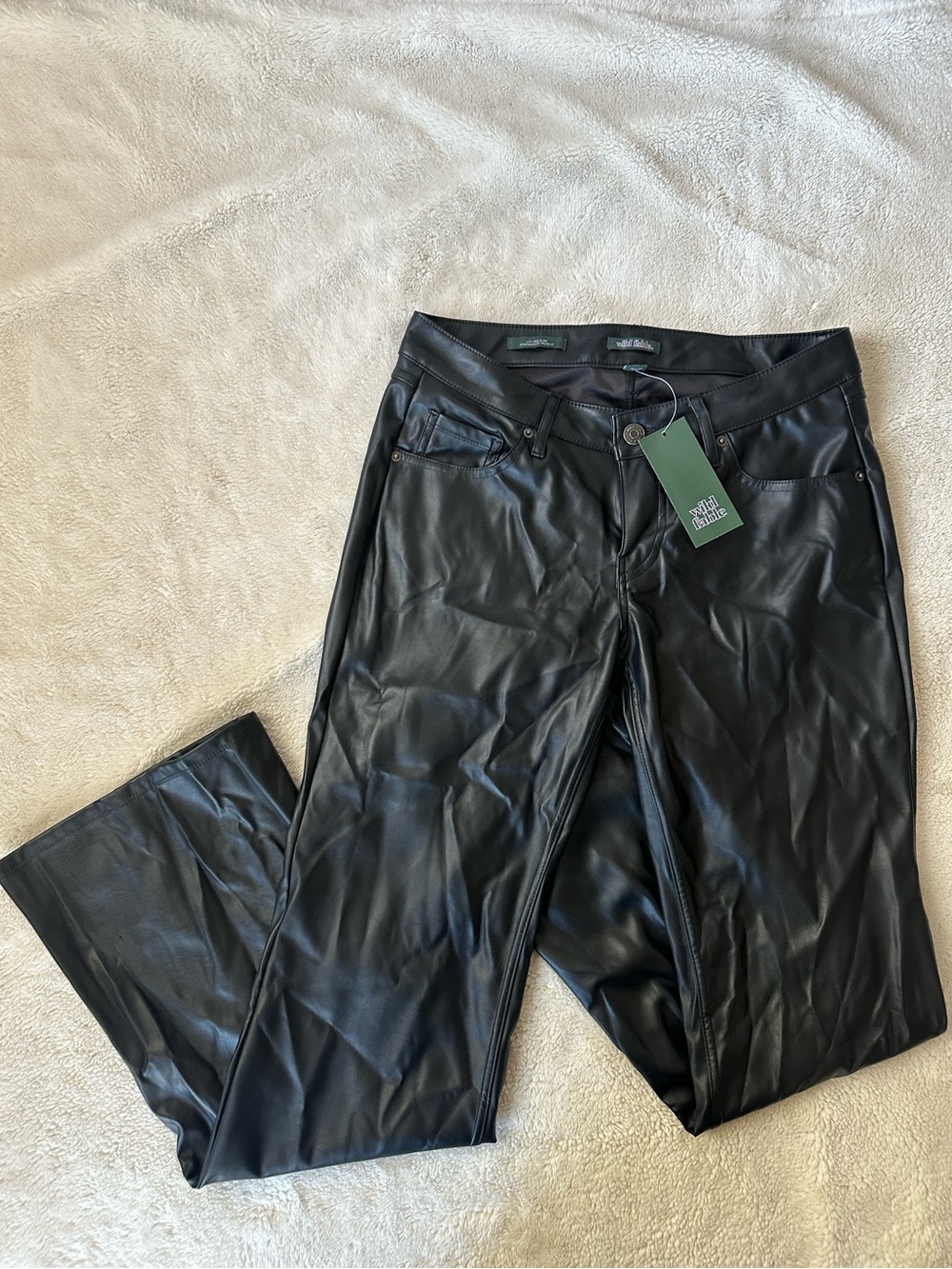 wild fable Black Faux Leather Low-Rise Flare Leg Pants